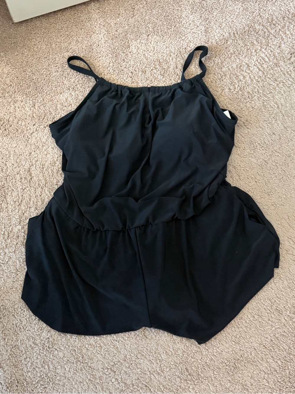 Aqua Green Black One-Piece Swim Romper with Adjustable Straps